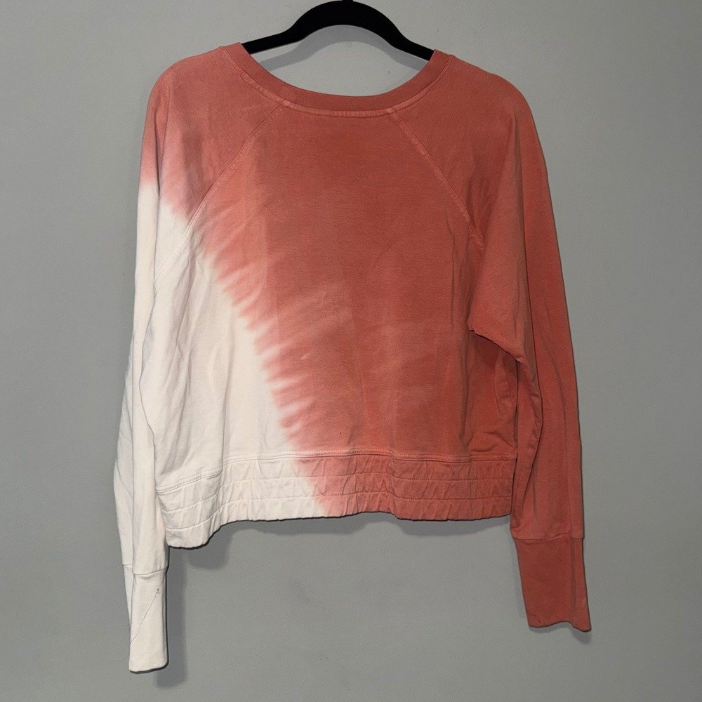 JoyLab Women Coral White Tie Dye Cropped Raglan Sweatshirt Large Pullover